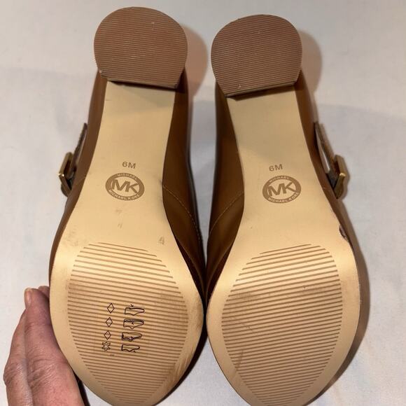 Michael Kors Eleni Block Heels Platform Peep Toe Brown Leather Women’s Size 6M - Picture 7 of 8